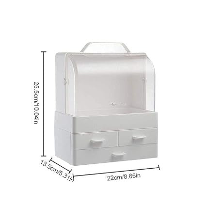 Makeup Organizer with Dustproof Lid, Handle, and 3 Drawers