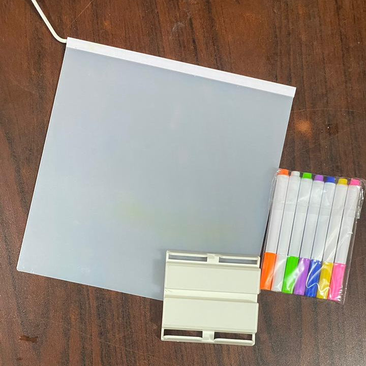 LED Writing Board with 7 Markers & Stand (20x20cm)