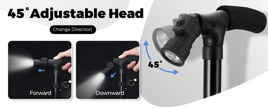 Portable Folding Walking Stick with LED Light and Aluminium Handle