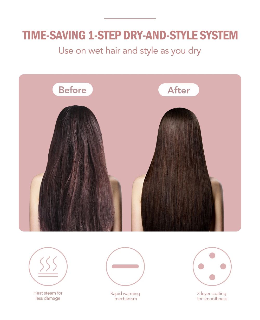 Hot Air Brush One-Step Hair Dryer Straightener and Curler Comb