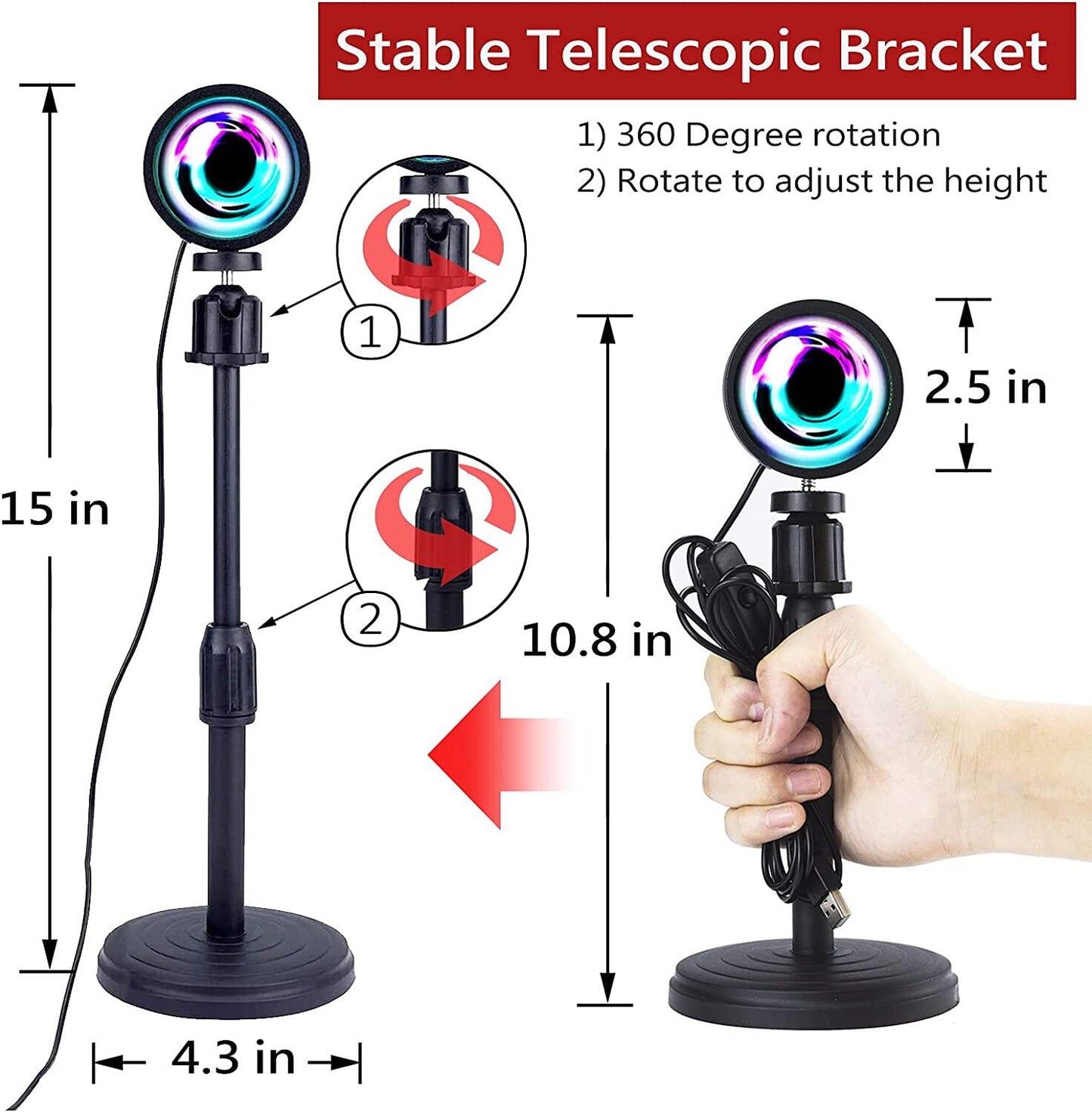 3-in-1 Sunset Lamp with Remote-16 Colors LED Light, Adjustable Brightness & Modes