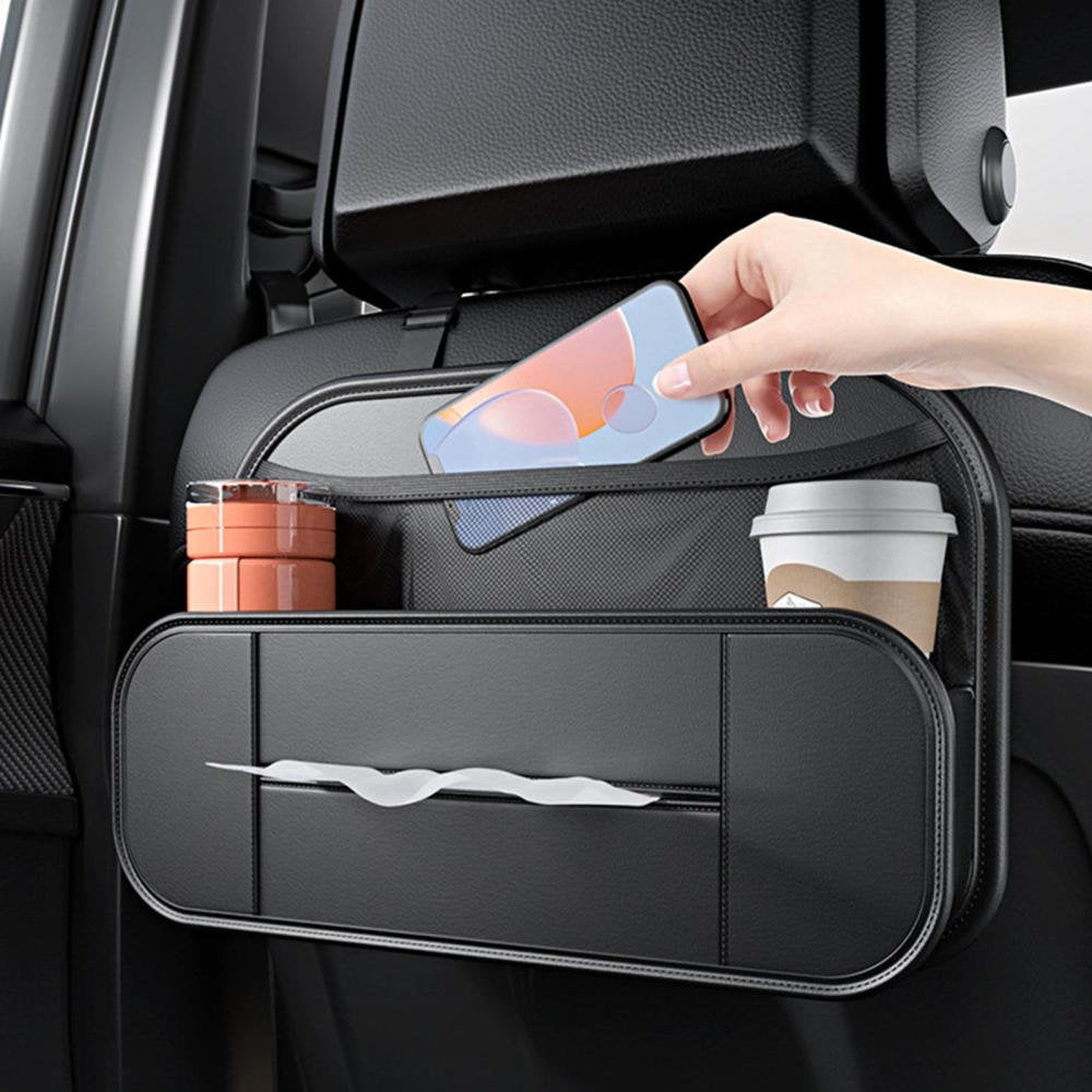 1pc Leather Car Backseat Organizer with Cup & Phone Pockets