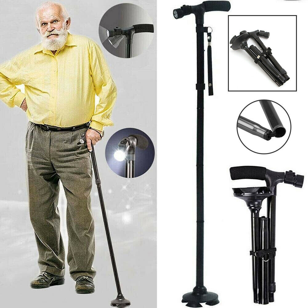 Portable Folding Walking Stick with LED Light and Aluminium Handle
