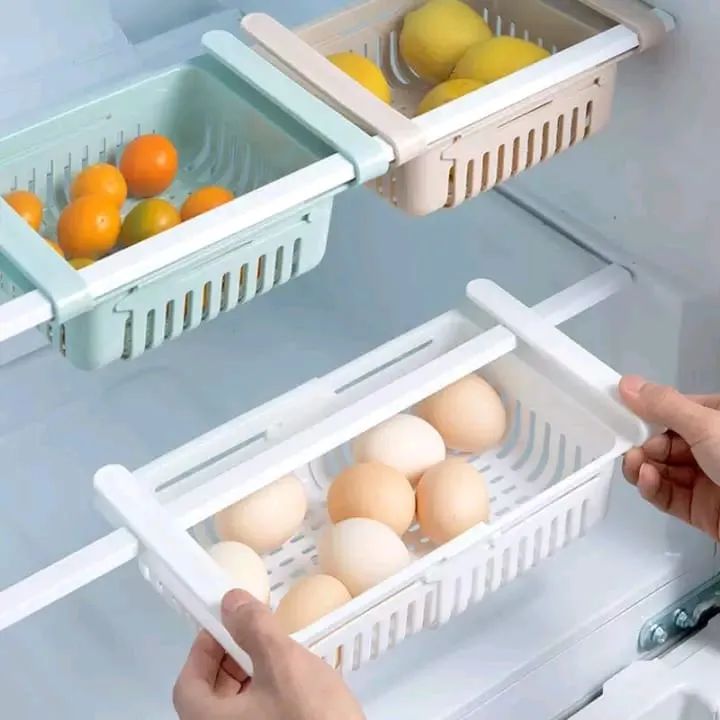 Adjustable Space Saving Plastic Fridge Storage Basket Organizer Tray