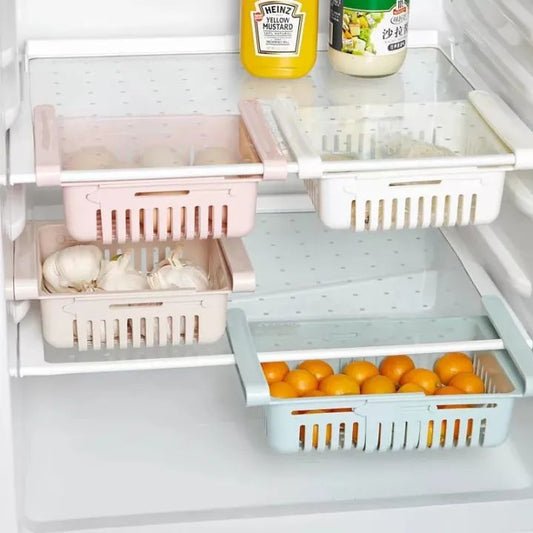 Adjustable Space Saving Plastic Fridge Storage Basket Organizer Tray
