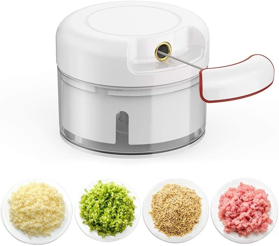 Mini Food Chopper Hand-Powered Meat Grinder, Mixer, and Blender
