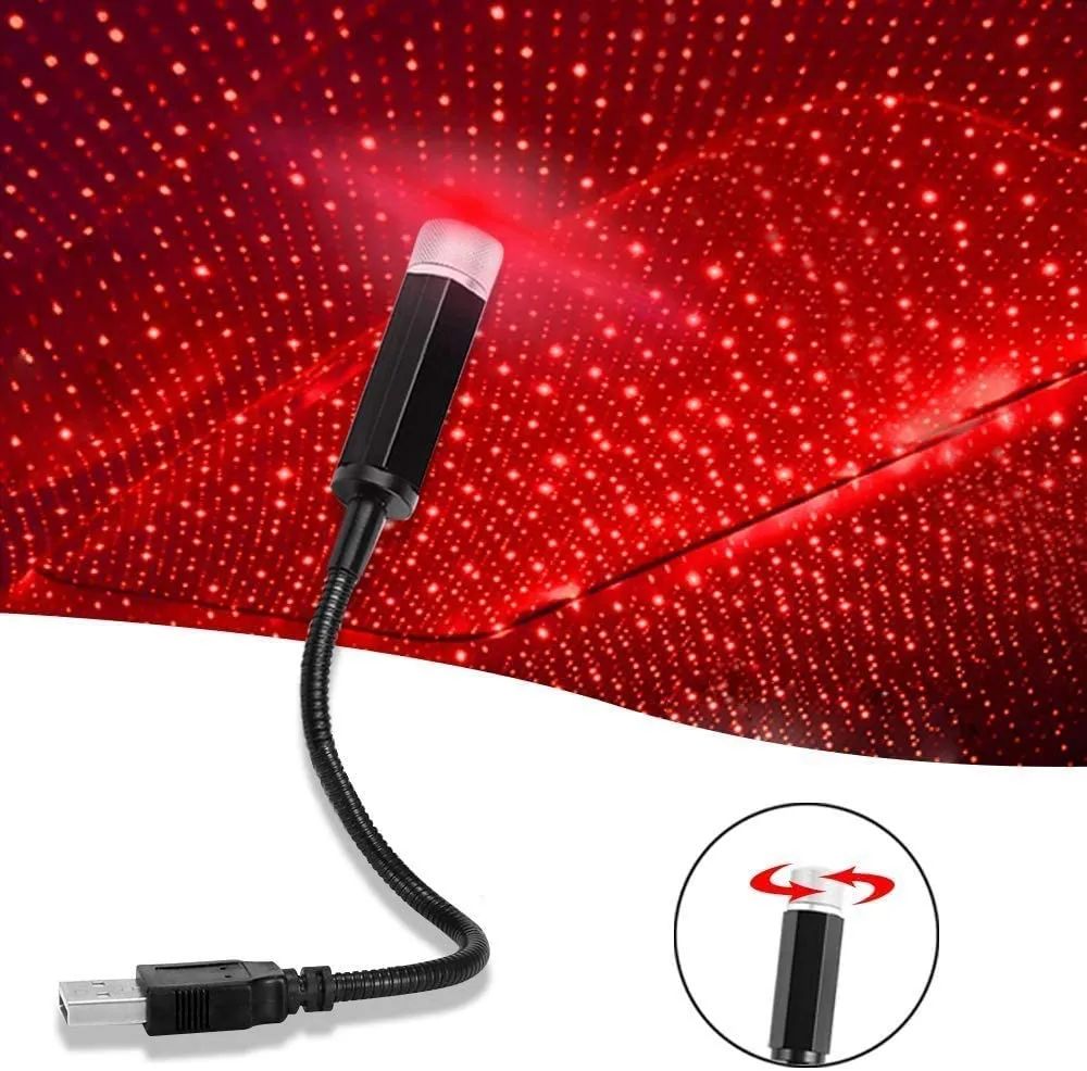 USB Powered LED Galaxy Star Night Light Red for Car and Bedroom